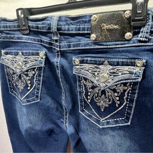 Vivi Diva Bootcut Flap Pocket Jeans Womens 16/33 Blue Denim Embroidered 2602
